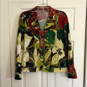 Chico’s Women’s Size 2 Multi Color Tropical Floral Pattern Blazer Jacket F1.
